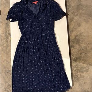 Ivanka Trump Dark Blue Sheer Dress with White Dots.